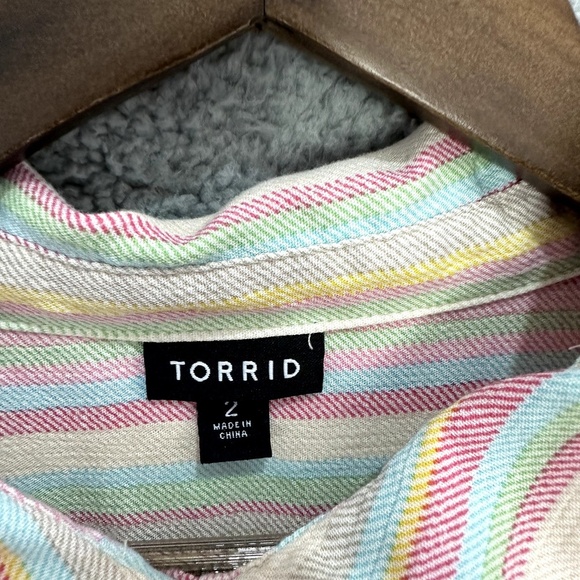 Torrid Button Shirt Women 2‎ Pastel Rainbow Stripe Soft Girl Y2K Preppy Casual - Picture 2 of 7